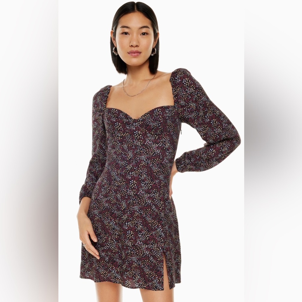 Aritzia Wilfred Novella black wine red print dress size 8
